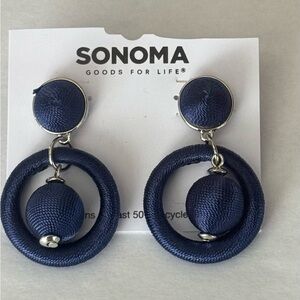 Sonoma Silver Tone Pierced Deep Navy Blue Double Circle Earrings